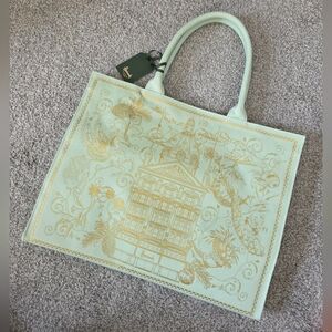 Harrods Mint Green Tote Bag with Gold Accents